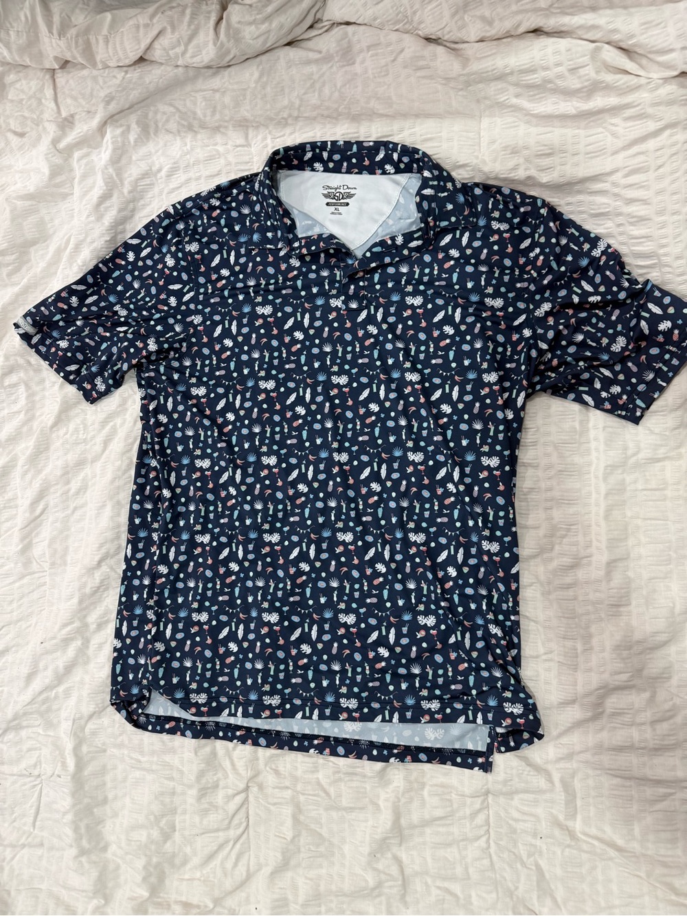 Original Straight Down Navy Floral-Drinks Print Polo Shirt